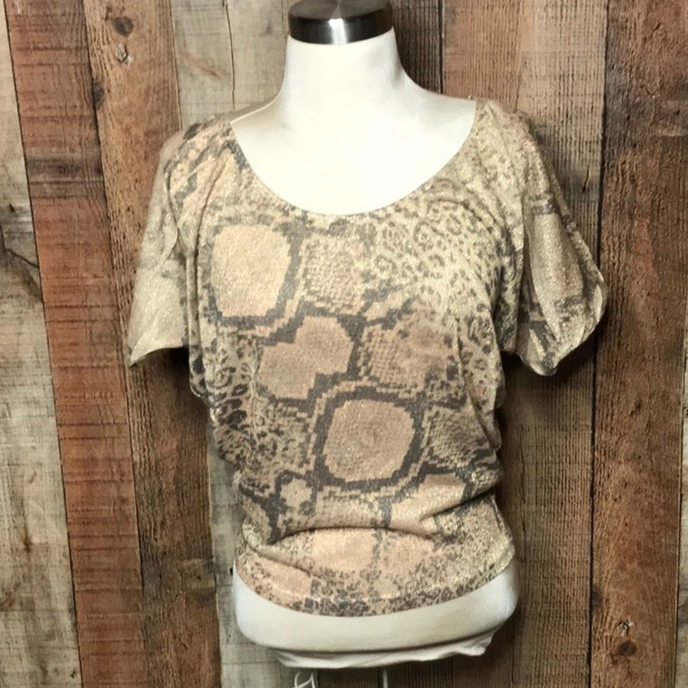 3/$15Gold Metalic Snakeskin Print Top XS